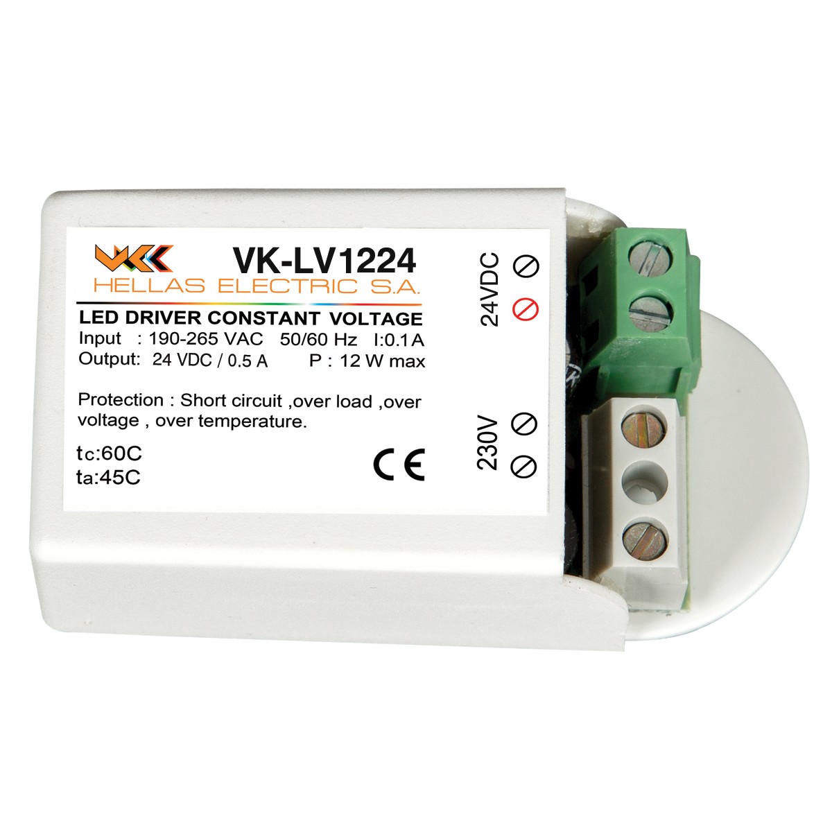 Τροφοδοτικό πλαστικό  για ταινία led εσωτερικού χώρου IP20 24V 12W VK/LV12-24