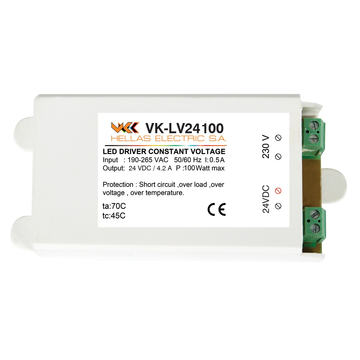 Τροφοδοτικό πλαστικό για ταινία led  εσωτερικού χώρου IP20 24V 100W VK/LV100-24