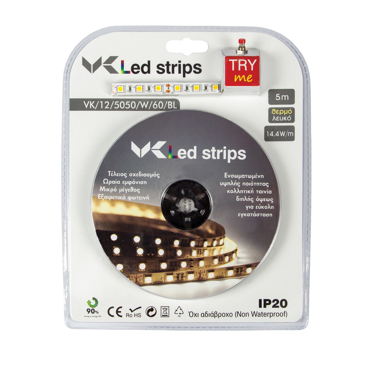 Ταινία led ντιμαριζόμενη IP20 5m 12V 14,4W/M 6000K  VK/12/5050/D/60/BL