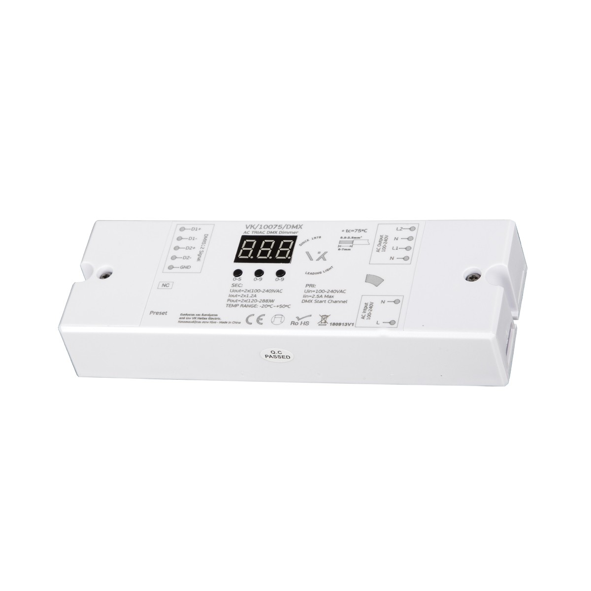 Dimmer  Triac  για  DMX12 ,100-240VAC,240-576W,100-240VaC VK/10075/DMX