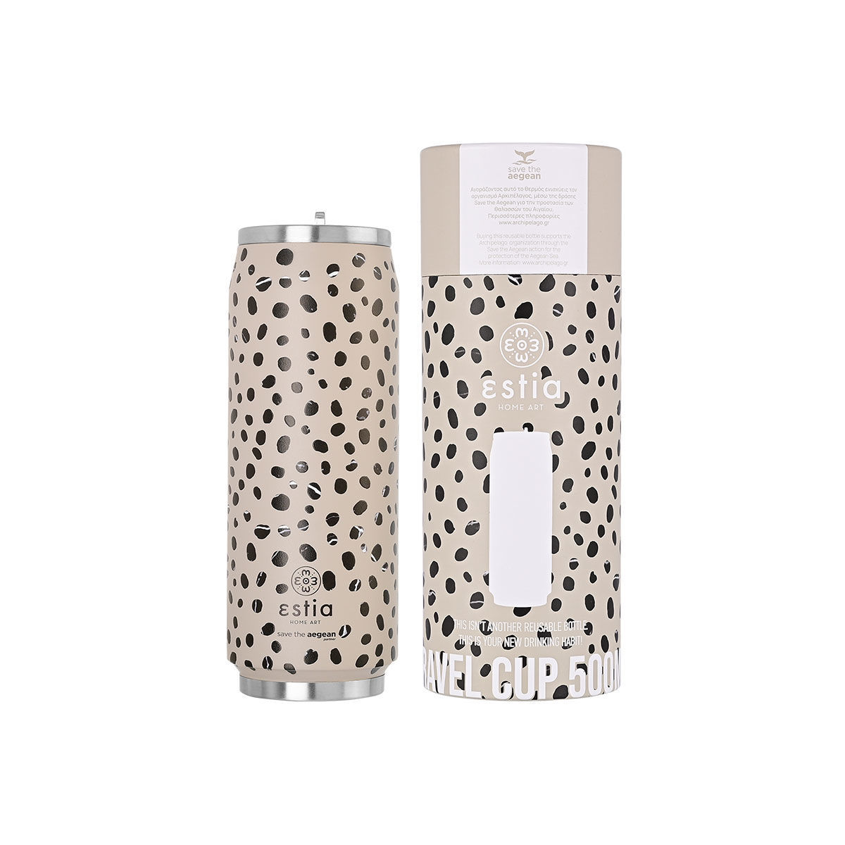 ΘΕΡΜΟΣ TRAVEL CUP SAVE THE AEGEAN 500ml LEOPARD TAUPE