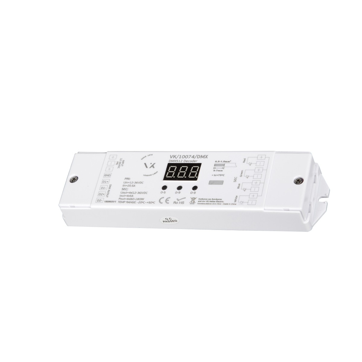 Αποκωδικοποιητής  DMX12-36VDC,4 καναλίων, decoder,240-720W,12-36VDC VK/10074/DMX