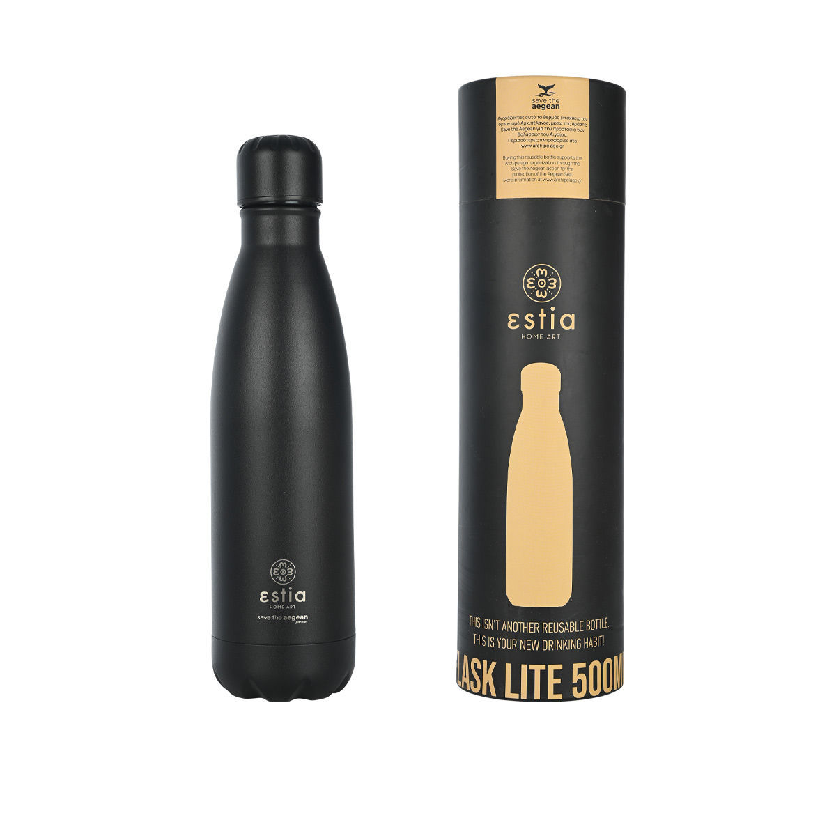 ΘΕΡΜΟΣ FLASK LITE SAVE THE AEGEAN 500ml MIDNIGHT BLACK