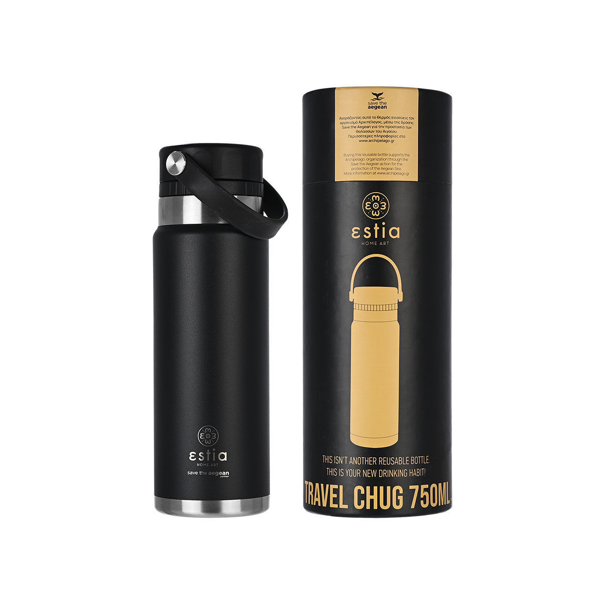 ΘΕΡΜΟΣ TRAVEL CHUG SAVE THE AEGEAN 750ml MIDNIGHT BLACK