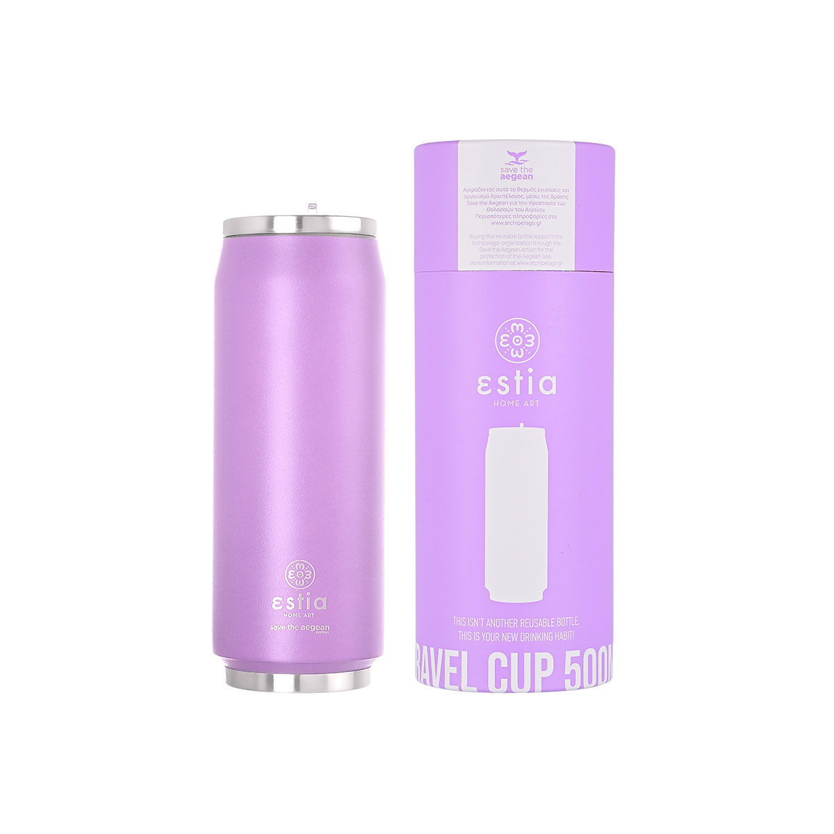 ΘΕΡΜΟΣ TRAVEL CUP SAVE THE AEGEAN 500ml LAVENDER PURPLE