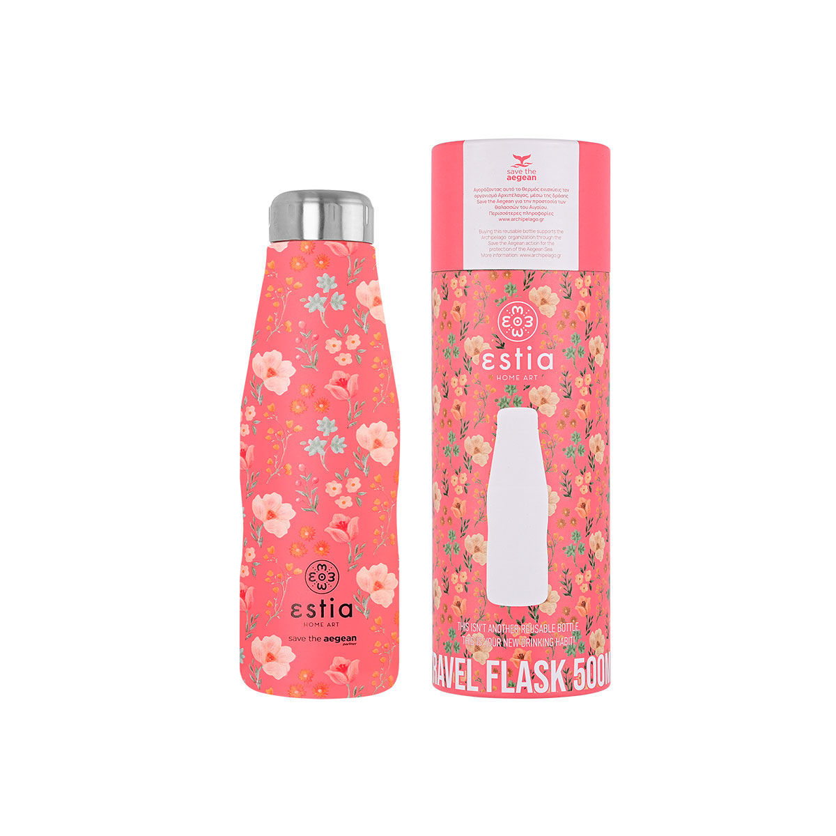 ΘΕΡΜΟΣ TRAVEL FLASK SAVE THE AEGEAN 500ml BOUQUET CORAL