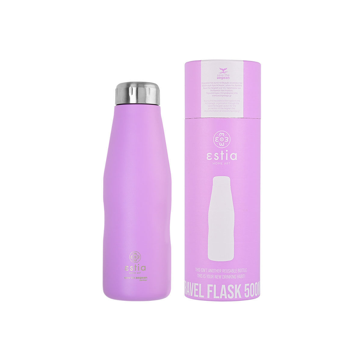 ΘΕΡΜΟΣ TRAVEL FLASK SAVE THE AEGEAN 500ml LAVENDER PURPLE