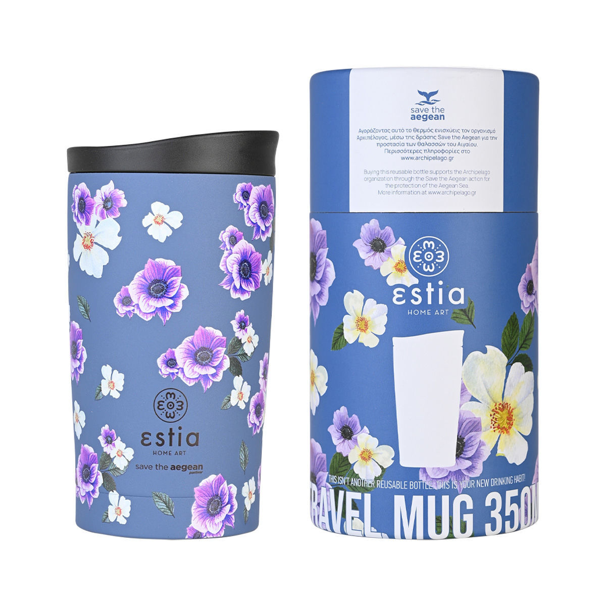 ΘΕΡΜΟΣ TRAVEL MUG SAVE THE AEGEAN 350ml GARDEN BLUE