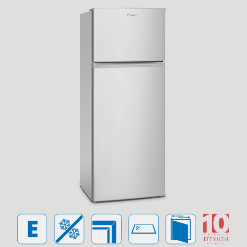 Δίπορτο Ψυγείο 204lt Silver με Γυάλινα Ράφια & Χαμηλή Συσσώρευση Πάγου – DP1446S