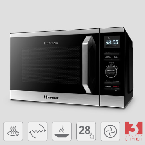Inventor Φούρνος Μικροκυμάτων ExpAir Cook 27L με Air Fryer – Όλα σε 1 για Υγιεινή Απόλαυση!